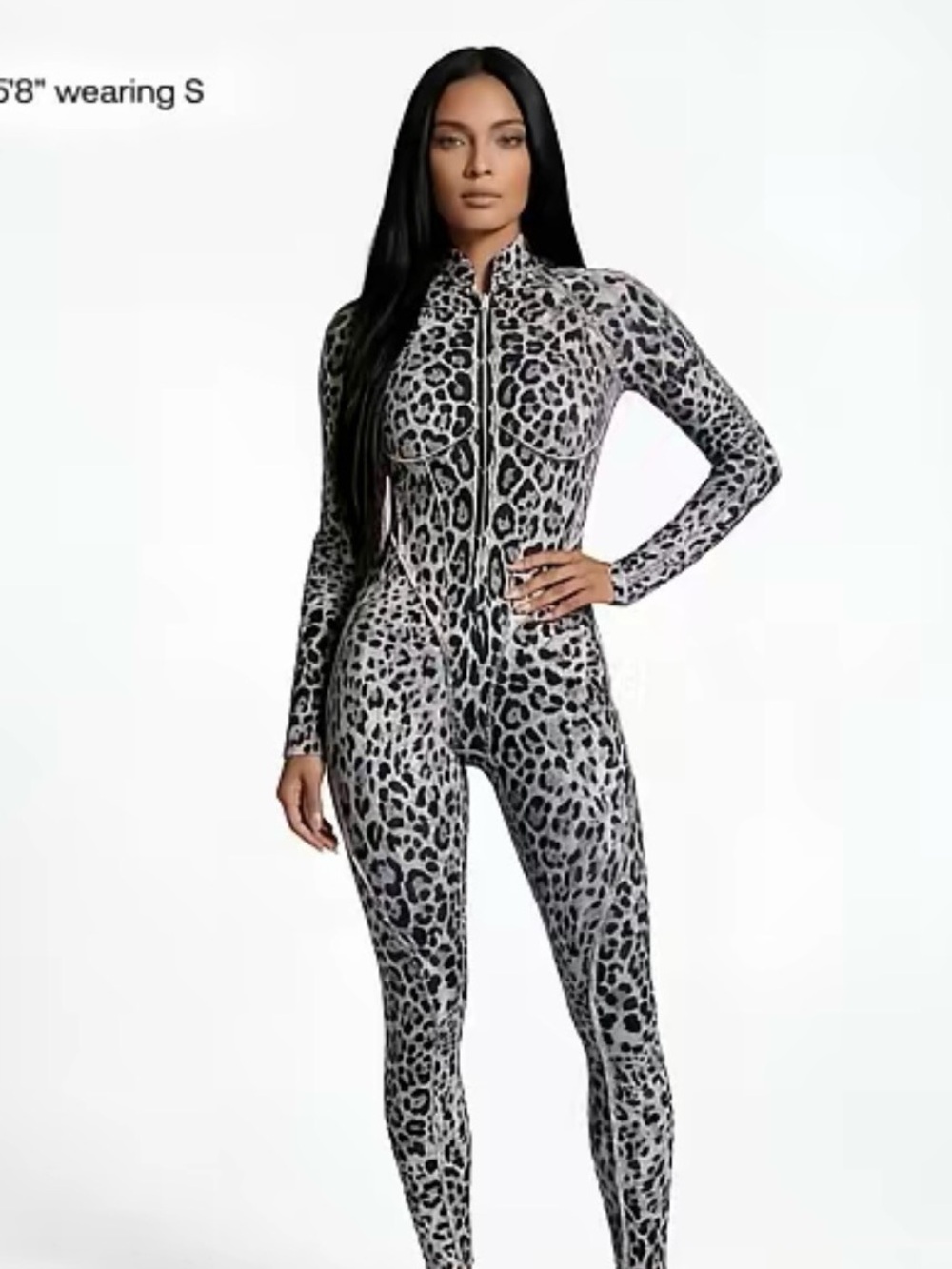 Better Be Gray Leopard Zip-Front Long Sleeve Jumpsuit